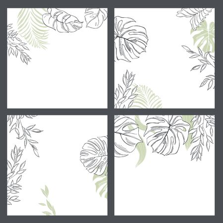 Vector backgrounds with tropical plants in minimalist  style.のイラスト素材