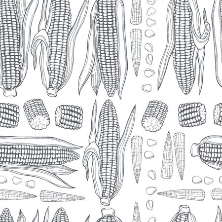 Hand drawn corn set. Vector  seamless pattern.のイラスト素材