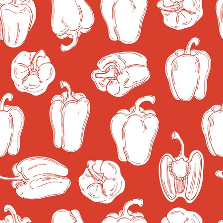 Hand drawn peppers. Vector  seamless pattern.のイラスト素材