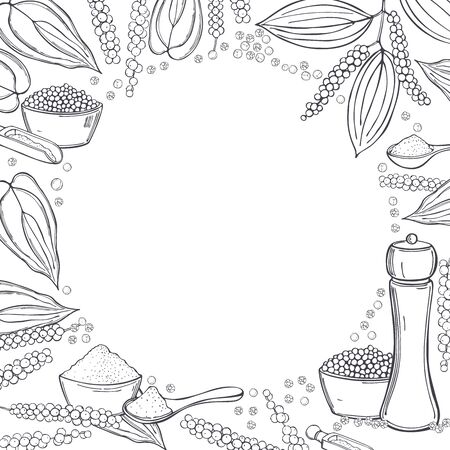 Vector background with hand drawn black pepper. Sketch  illustration.のイラスト素材