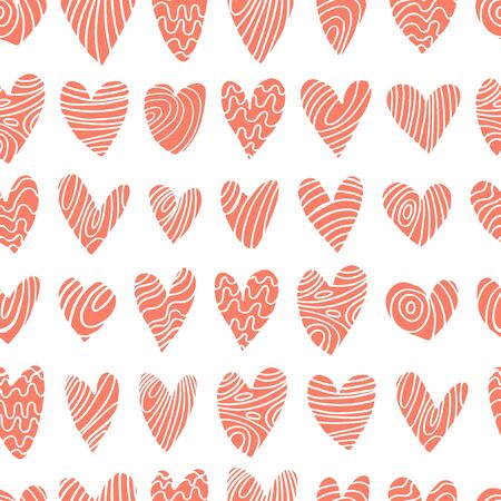 Vector seamless pattern with hand-drawn hearts on white background.  Sketch illustration.のイラスト素材
