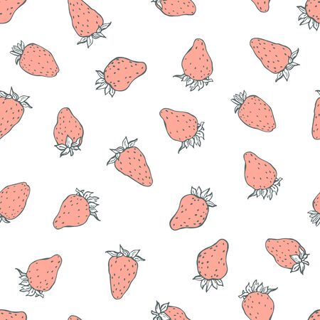 Hand drawn strawberry on white background. Vector  seamless pattern.のイラスト素材