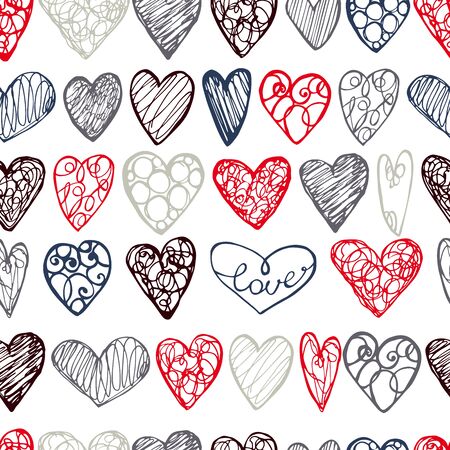 Vector seamless pattern with hand-drawn hearts.のイラスト素材