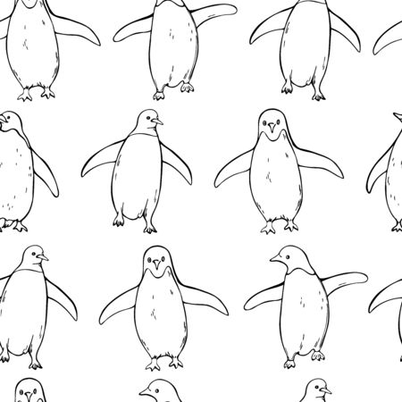 Hand drawn penguins. Vector  seamless pattern.のイラスト素材