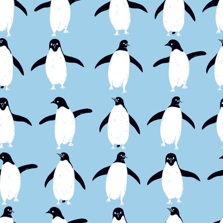 Hand drawn penguins. Vector  seamless pattern.のイラスト素材