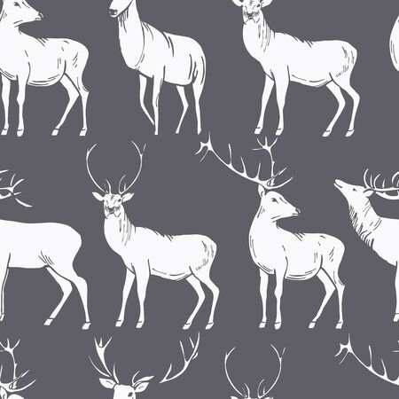 Hand-drawn deer.   Vector  seamless pattern.のイラスト素材