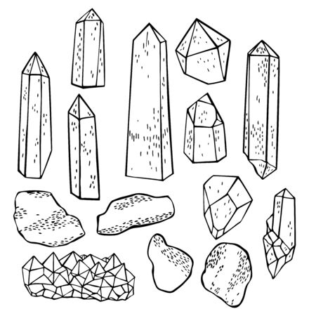 Hand drawn minerals and  crystals. Vector sketch  illustration.のイラスト素材
