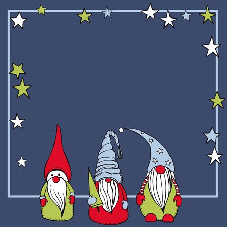 Christmas background with Christmas gnomes. Vector sketch  illustration.のイラスト素材