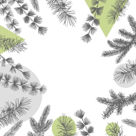 Vector background with hand drawn Christmas plants. Sketch illustration.のイラスト素材