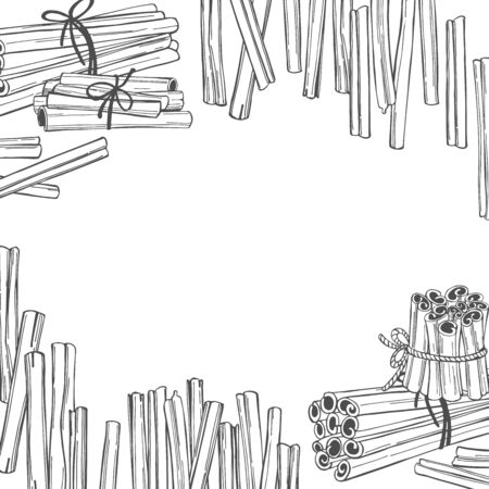 Vector background with cinnamon. Hand drawn sketch illustrationのイラスト素材