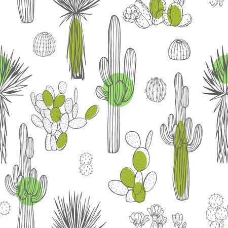 Desert plants, cacti. Vector  seamless pattern.のイラスト素材