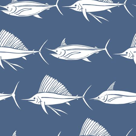 Hand drawn sea fish. Seamless vector patternのイラスト素材
