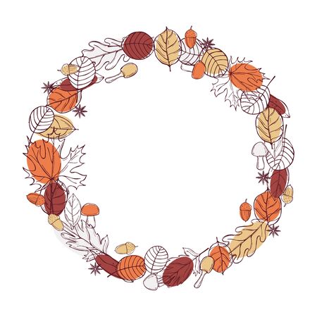  Autumn wreath of leaves. Vector sketch illustrationのイラスト素材