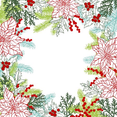 Vector background with hand drawn Christmas plants. Sketch illustration.のイラスト素材