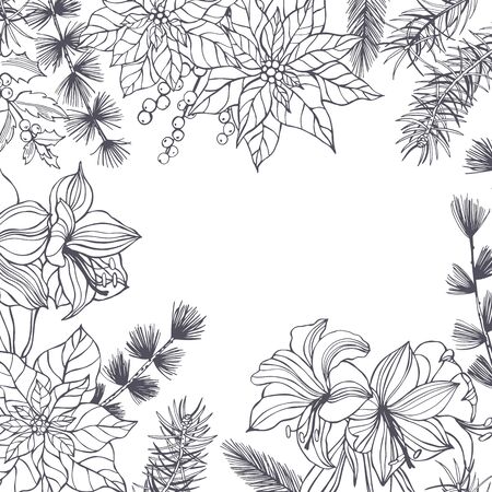 Vector background with hand drawn Christmas plants. Sketch illustration.のイラスト素材