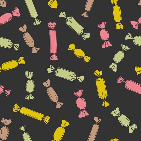 Hand drawn wrapped candy. Vector  seamless pattern.のイラスト素材