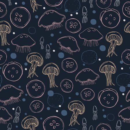 Vector seamless pattern with hand drawn  jellyfish.