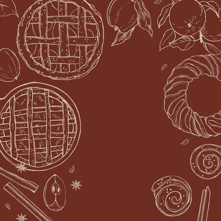 Vector background with  apple pie. Sketch  illustration.のイラスト素材
