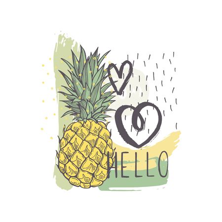 Summer vector sketch illustration with hand drawn pineapple.のイラスト素材