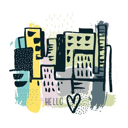 Cityscape hand drawn background.Vector sketch  illustration.のイラスト素材