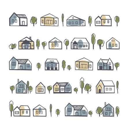 Hand drawn cute  houses.  Vector sketch  illustration.のイラスト素材