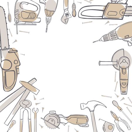  Vector background with hand drawn working tools.  Sketch illustrationのイラスト素材