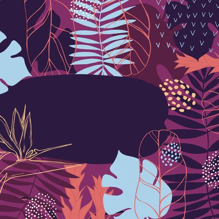 Hand drawn tropical plants.Vector  backgroundのイラスト素材