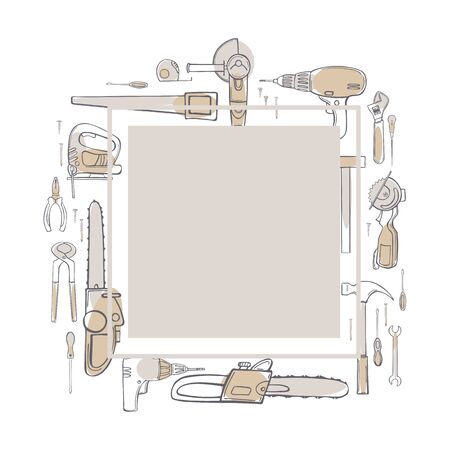  Vector background with hand drawn working tools.  Sketch illustrationのイラスト素材