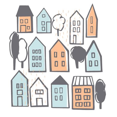Hand drawn houses. Vector sketch  illustration.のイラスト素材