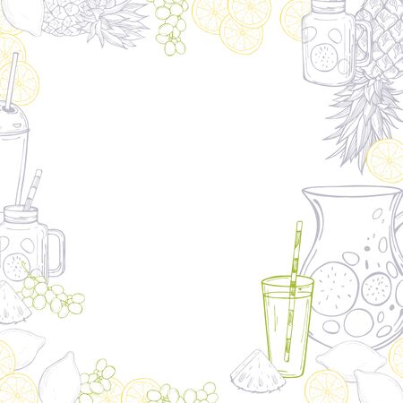 Vector background with hand drawn summer drinks,  lemonade.   Sketch  illustration.のイラスト素材