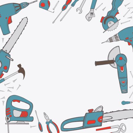  Vector background with hand drawn working tools.  Sketch illustrationのイラスト素材