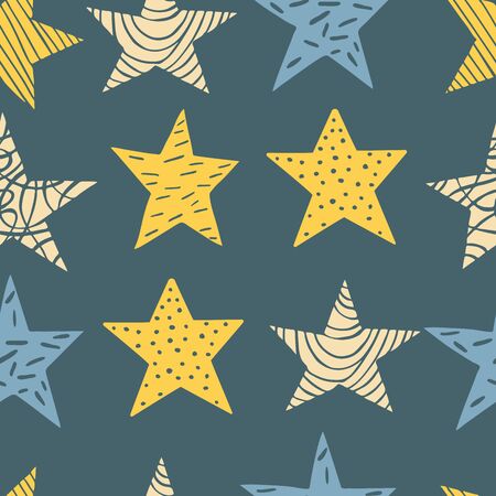 Vector seamless pattern with hand-drawn stars. のイラスト素材