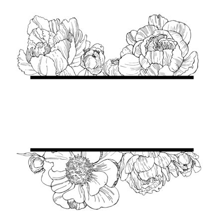 Floral  vector frame with hand drawn flowers and leaves. Sketch illustrationのイラスト素材