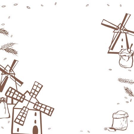 Hand drawn windmills. Vector sketch  illustration.のイラスト素材