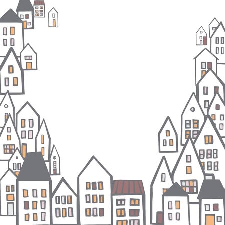 Vector  background with hand drawn cute  houses.のイラスト素材