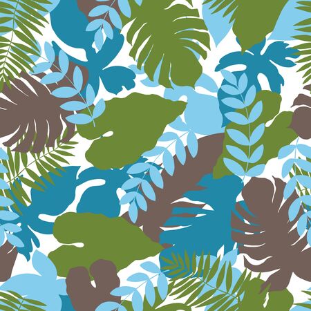 Hand drawn tropical plants. Leaves and flowers.Vector seamless patternのイラスト素材