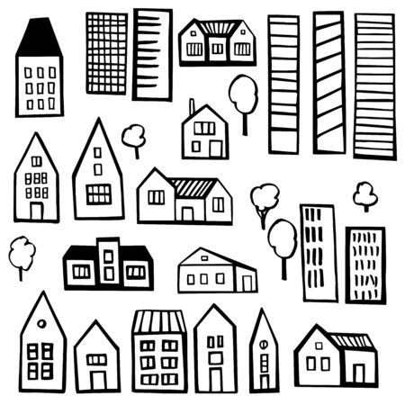 Hand drawn houses. Vector sketch  illustration.のイラスト素材