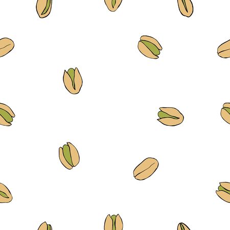 Hand drawn nuts.Pistachio. Vector  seamless patternのイラスト素材