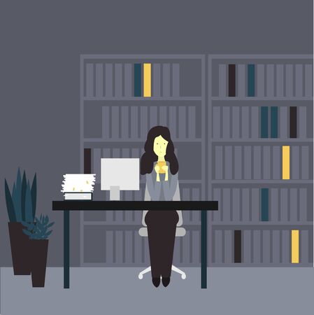 Office woman  drinking tea.Vector illustration.のイラスト素材