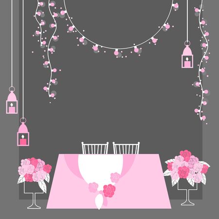 Wedding table decoration. Table for bride and groom. Vector illustration.のイラスト素材