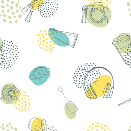 Daily life things. Vector seamless pattern