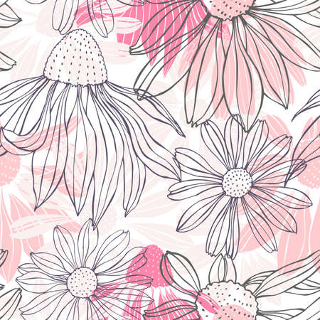 Hand drawn flowers. Vector seamless patternのイラスト素材