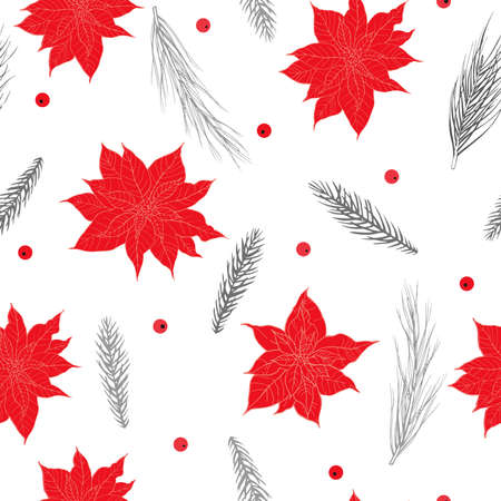 Vector seamless pattern with hand drawn Christmas plantsのイラスト素材