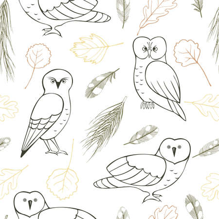 Forest owls.Vector seamless patternのイラスト素材
