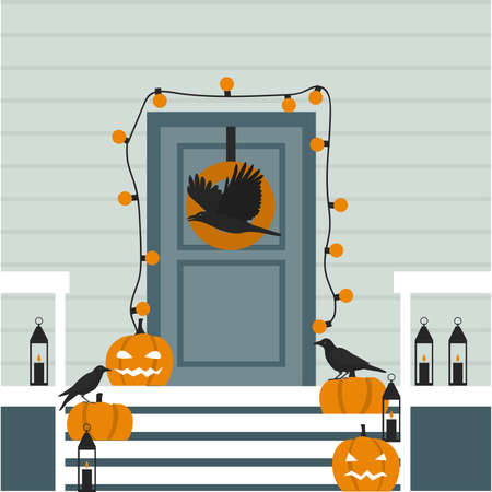 Halloween decor. Seasonal house outdoor decoration.Vector illustration.のイラスト素材