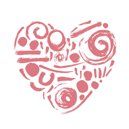 Heart of brush red strokes on white background.のイラスト素材