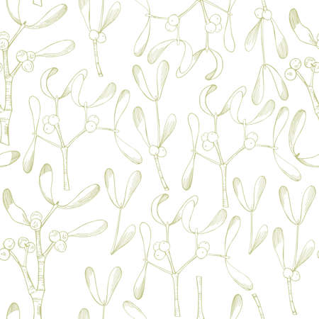 Vector seamless pattern with hand drawn mistletoe.のイラスト素材