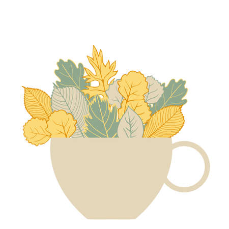 Autumn leaves in cup. Vector illustration.のイラスト素材