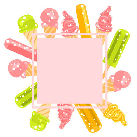 Vector frame with ice cream on white background.のイラスト素材