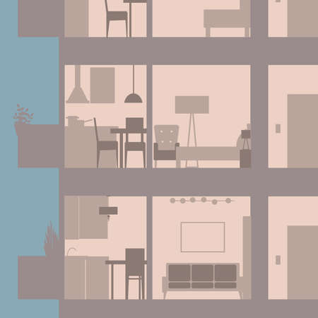 Apartment building in cut. Modern interior.Vector illustrationのイラスト素材
